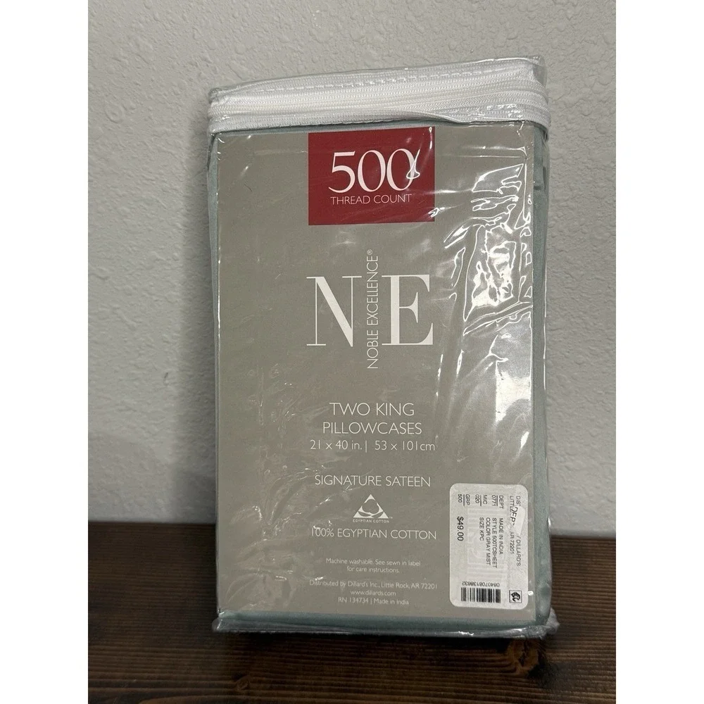 Noble Excellence NE Grey Mist King Size Pillowcases Set New Blue 500ct